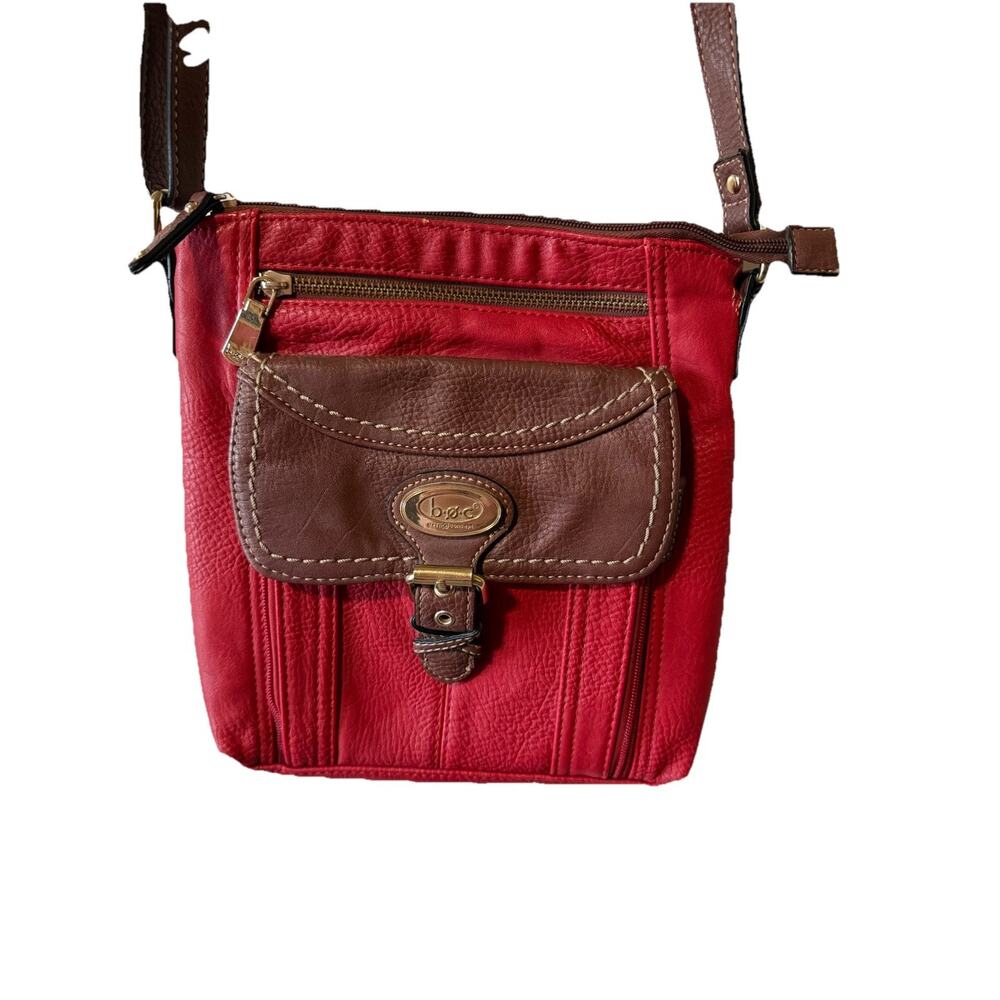 b.o.c. Born Concept Red Faux Leather Crossbody Purse Bag Organizer Multi Pocket